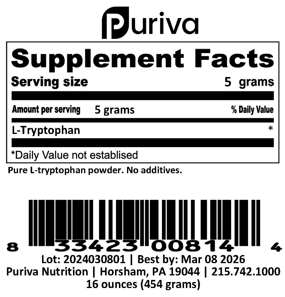 L-Tryptophan powder, 55 pounds, by Puriva Nutrition