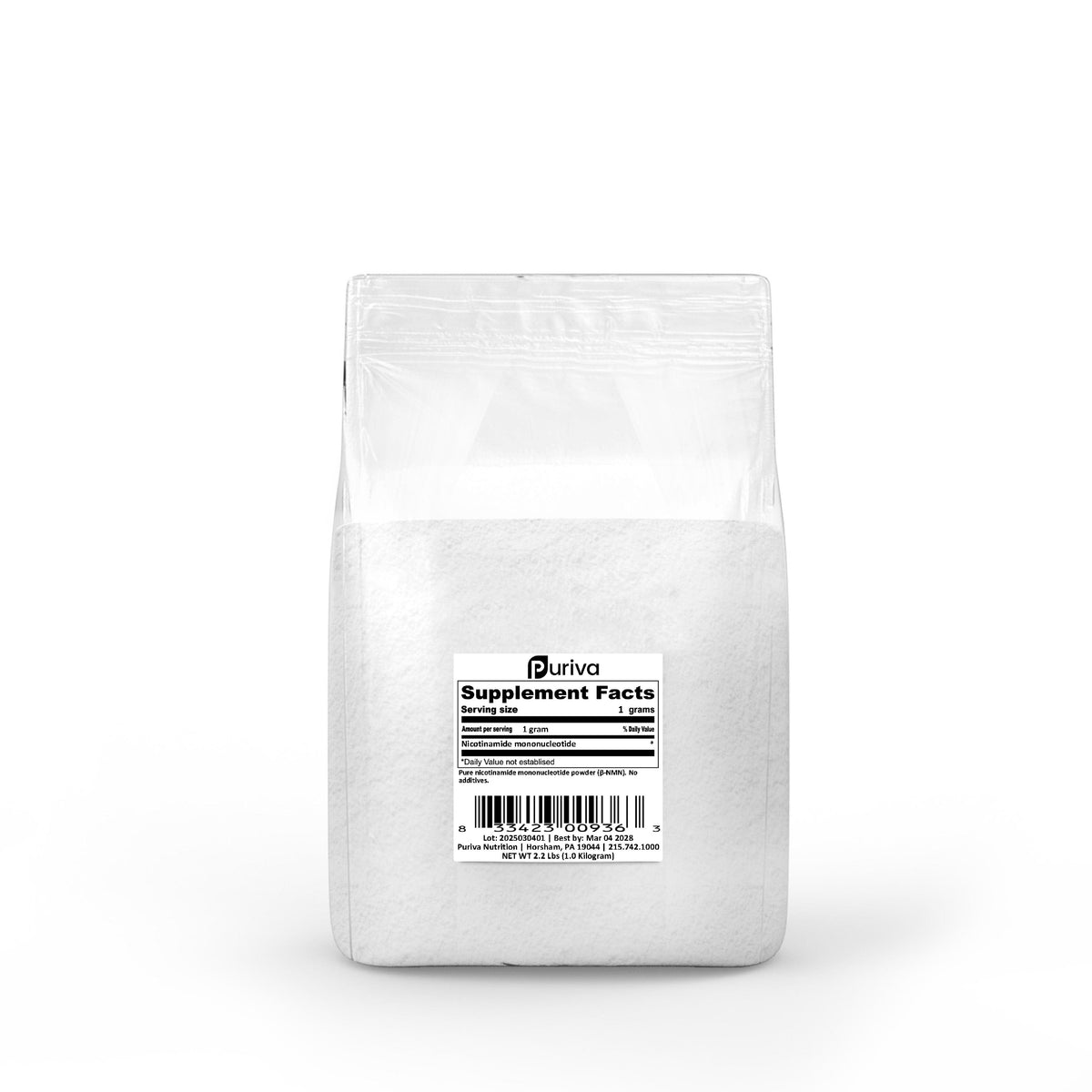Pure NMN powder (Nicotinamide mononucleotide | β-NMN) NAD+ precursor, 1 Kg (2.2 pounds) Puriva Nutrition